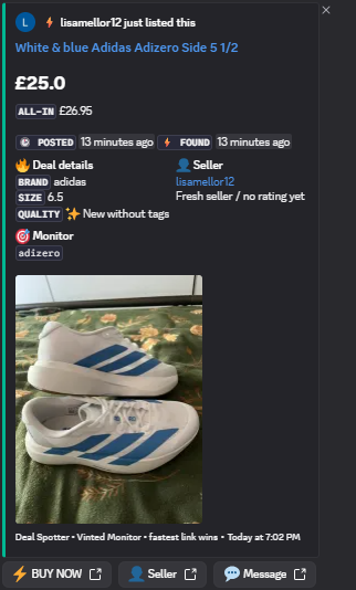 White & blue adidas Adizero Side 5 1/2